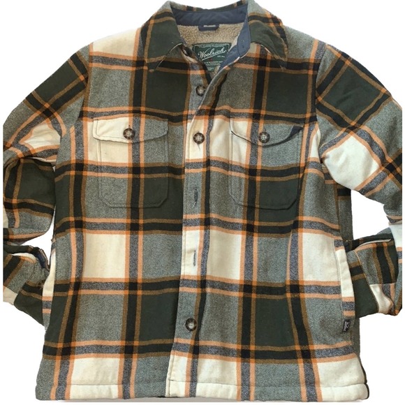 WOOLRICH Vintage Wool Button Down Shacket Shirt Jacket Lined Coat Plaid Winter - Picture 1 of 7